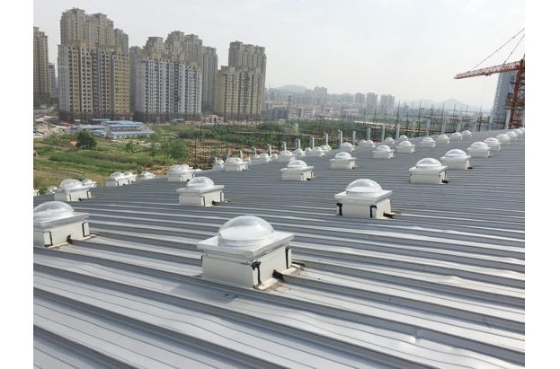Series of solar tunnels on a roof deck