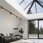 glass pyramid skylight over living room